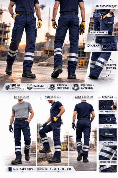 Pro flex likralı gabardin iş pantolonu