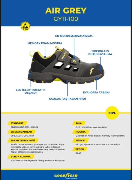 Goodyear Air grey S1P  ESD iş ayakkabısı