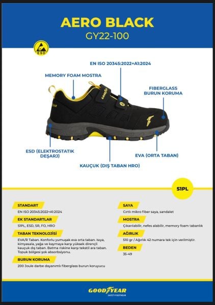 Goodyear Aero Black S1P iş ayakkabısı