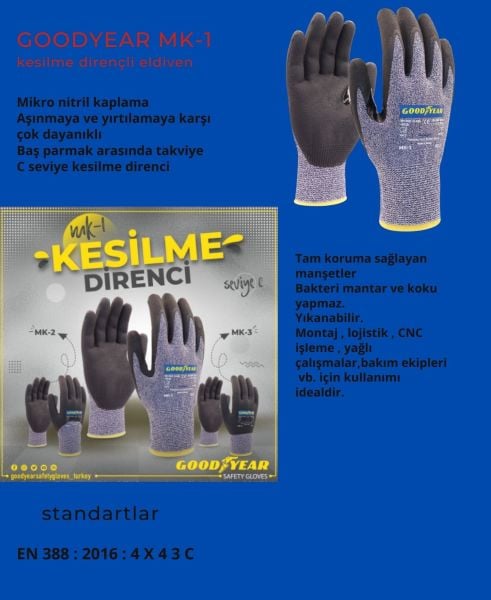 Goodyear mk-1 kesilmeye dayanıklı iş eldiveni