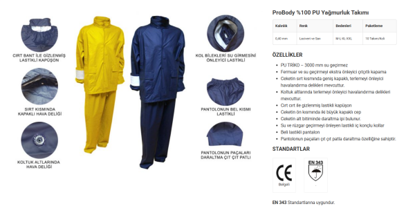 Yağmurluk takım %100 PU